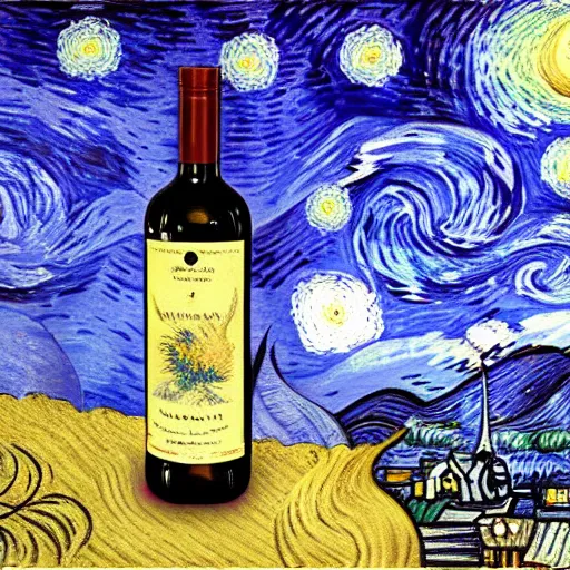 Image similar to a bottle on display filled by the sky painting by van gogh starry night, by van gogh