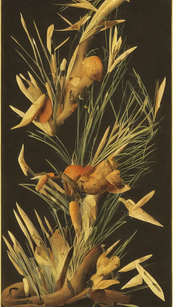 Image similar to a collection of abstract objects, illustration by john james audubon circa 1 8 3 8