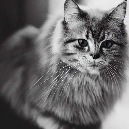 Prompt: a grey siberian cat, nikon fe 5 0 mm f / 1. 2