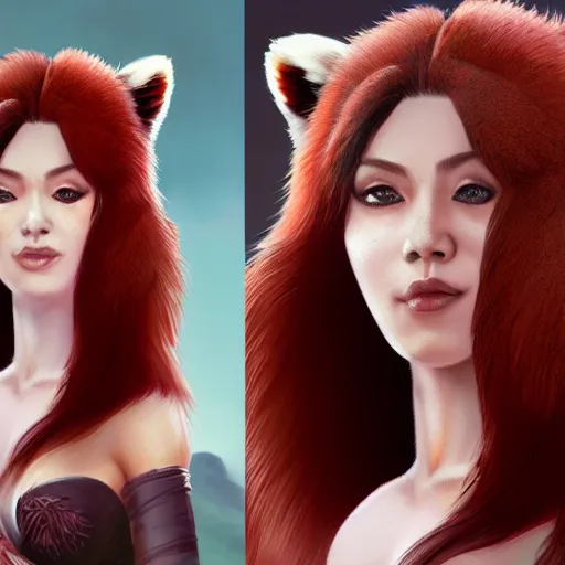 Prompt: a detailed image of a beautiful woman with red panda features, in professional makeup, by ross tran, greg rutkowski, 4 k