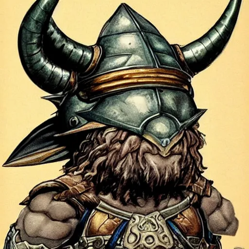 Image similar to “dnd dwarf, horned helmet, by akira toriyama”