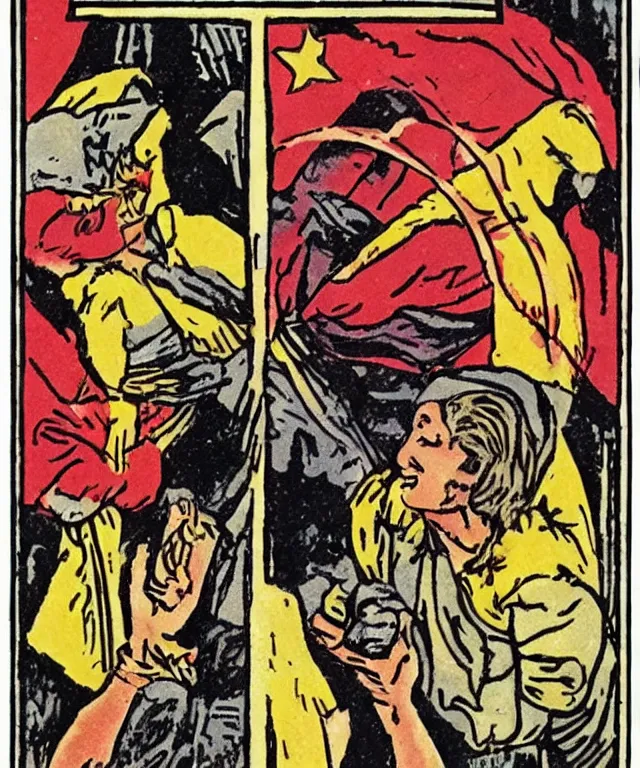 Image similar to ryder - waite commodity fetishism marxist tarot card