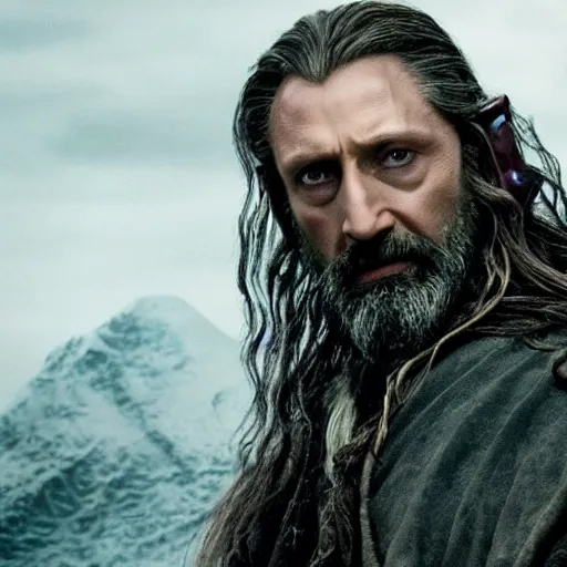 Prompt: A still of Mads Mikkelsen as Thorin Oakenshield in The Hobbit (2015)