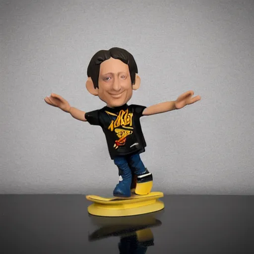 Prompt: vinyl figure of tony hawk in mid air