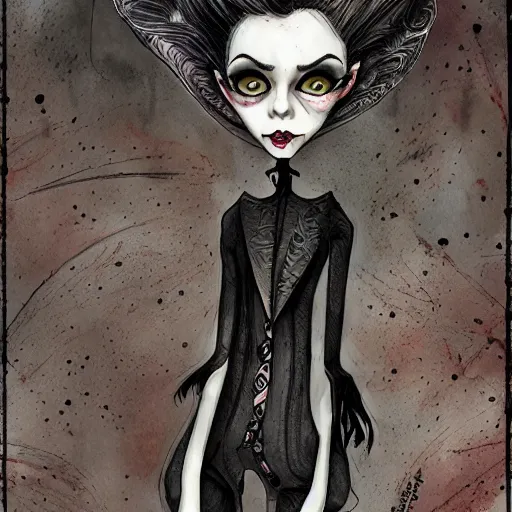 Image similar to a rotten smug exclusivists, female, black ink line art and watercolor, intricate, digital painting, concept art, smooth, focus, rim light style tim burton