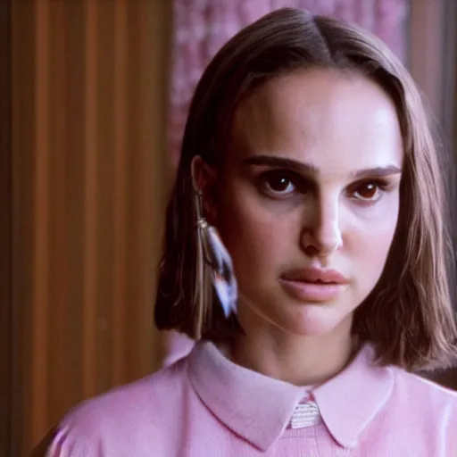 Image similar to Portrait of young Natalie Portman in a Wes Anderson movie, 4k cinematic quality, bluray image