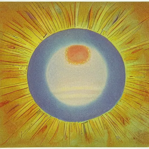 Prompt: A beautiful collage of the sun. The sun is depicted as a large ball in the center of the piece, with rays of light emanating out from it in all directions. by Kate Greenaway