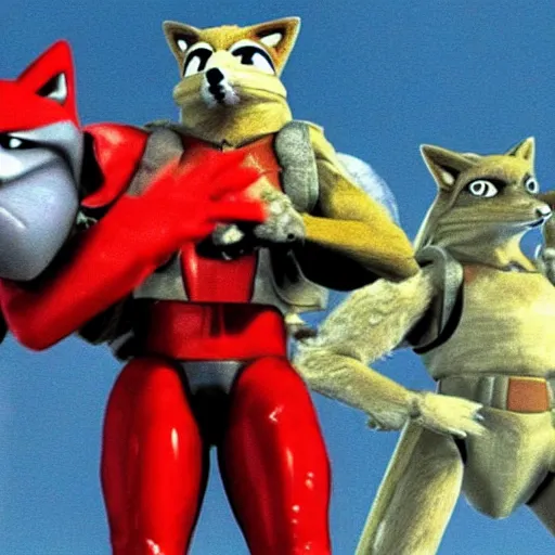 Image similar to a still of from the movie the running man crossover with the game star fox 6 4