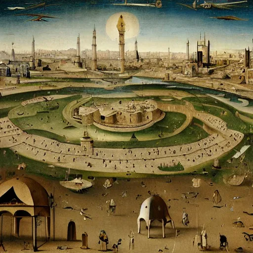 Prompt: circular city baghdad at abbasid caliphate age by hieronymus bosch,