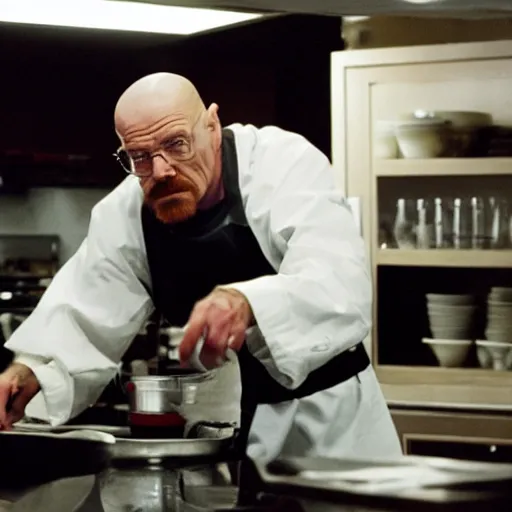 Image similar to Walter white working in a kitchen