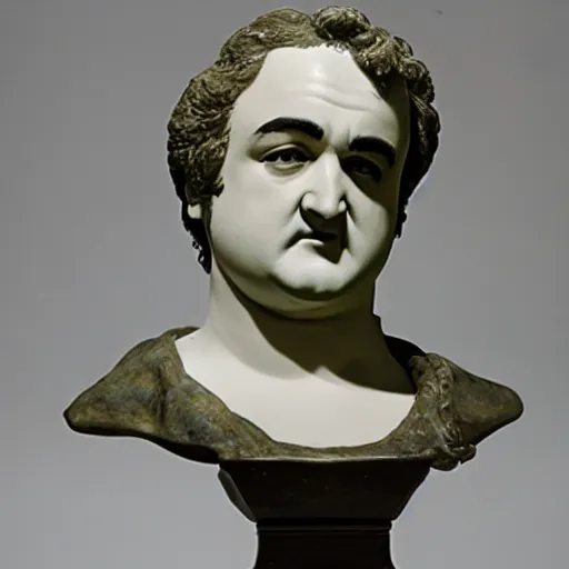 Image similar to a sculpture by canova with the likeness of john belushi in the blues brothers film