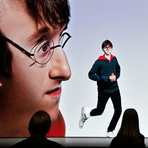 Image similar to attractive harry potter at the apple event, photographed by reuters, photograph, canon mark ii, f / 1. 2, trending on twitter, clear photo