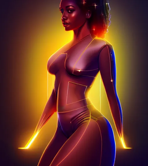 Image similar to symmetry!! ethiopian princess of technology, solid cube of light, hard edges, product render retro - futuristic poster scifi, lasers and neon circuits, brown skin man ethiopian princess, intricate, elegant, highly detailed, digital painting, artstation, concept art, smooth, sharp focus, illustration, dreamlike, art by artgerm