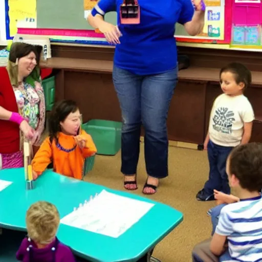 Image similar to A kindergarten teacher demonstrating how to use a bong