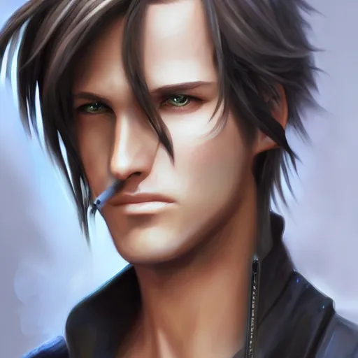 Prompt: portrait of squall leonhart, matte painting by artgerm, artstation