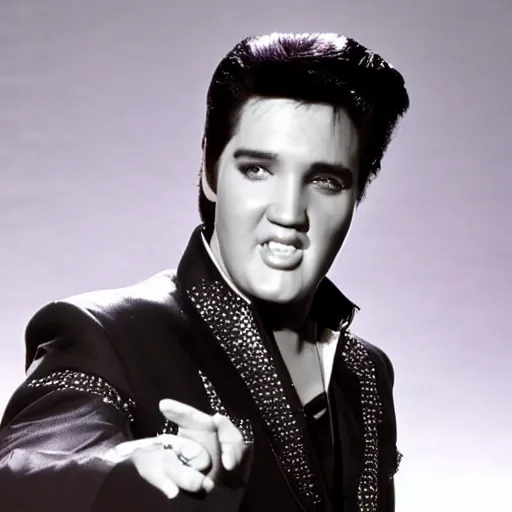 Prompt: elvis posing for a promotional still for his 1 9 8 8 comeback special part 2, 3 5 mm production still