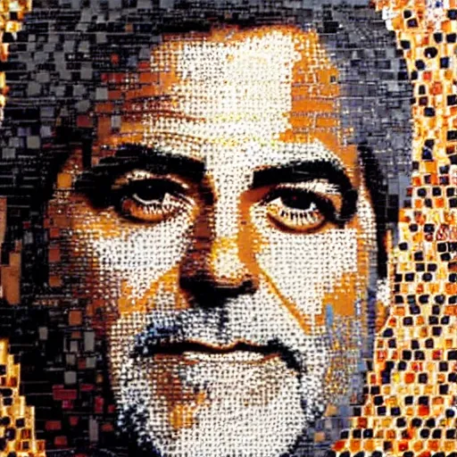 Prompt: a portrait of george clooney, made of a lot of nespresso capsules, mosaic