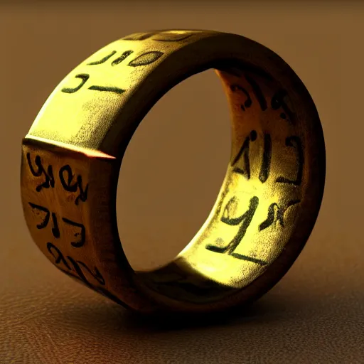 Image similar to the ring from lord if the rings with an imprinted ruler, cm scale imprinted on the inside of the ring, one ring to rule them all, highly detailed, 8 k, trending on artstation, mystic, rpg artwork