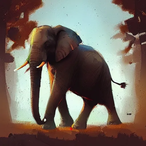 Prompt: cute elephant illustration, ismail inceoglu