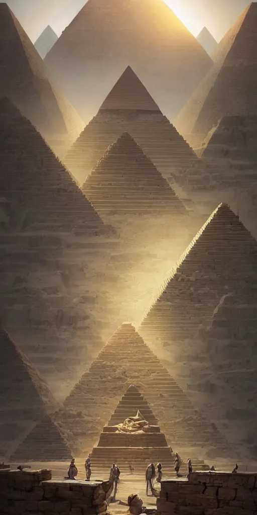 Prompt: symmetry!! egyptian gods building the pyramids, surreal, dreamlike, lucid dream, very detailed, perfect lighting, perfect composition, 4 k, artgerm, derek zabrocki, greg rutkowski