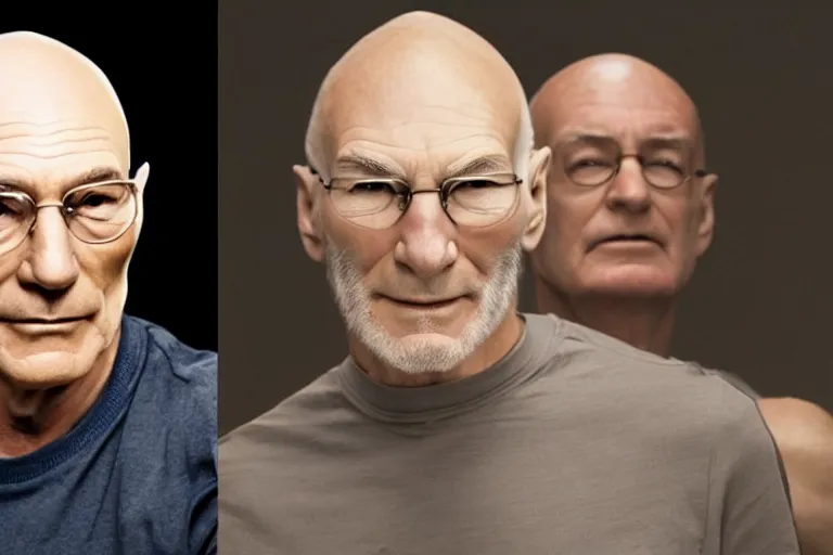 Image similar to photo of a person who looks like a mixture between patrick stewart and brent spiner