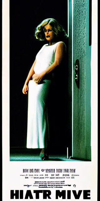 Image similar to Movie poster for a horror film about a tall scary woman in a white dress, 1978