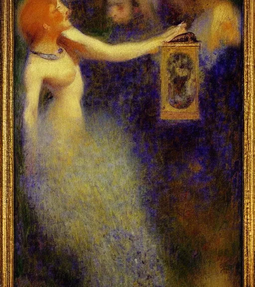 Prompt: an oil painting by gustave moreau, by georges seurat, by manet, by shishkin seen through a kaleidoscope, detailed, high resolution, scratches, impressionism, vanity, vanite