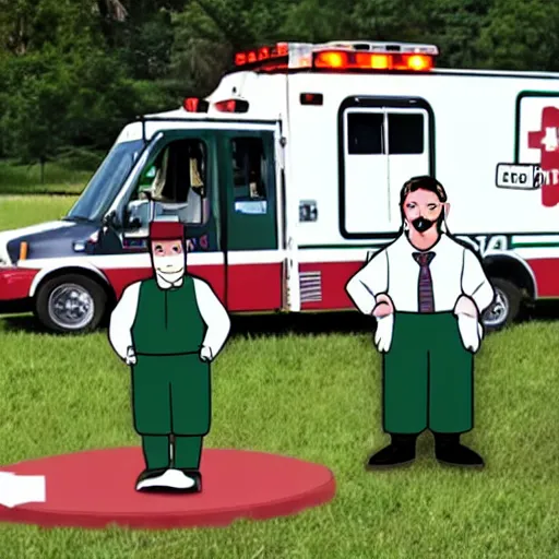 Image similar to big chungus meme, anthropomorphic ambulance shaped like big chungus, humanized ambulance, high resolution photo