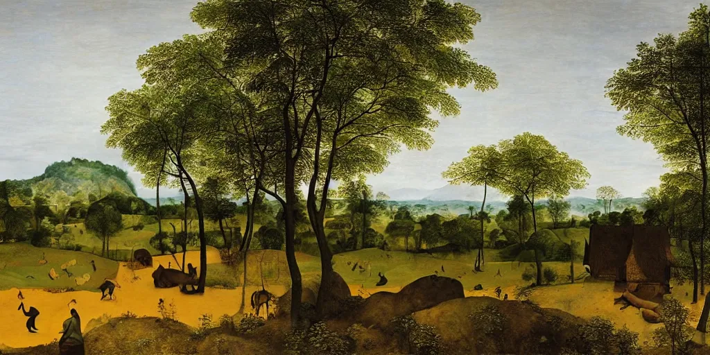 Prompt: sri lankan landscape, volumetric lighting and shadows, realistic oil painting by pieter bruegel