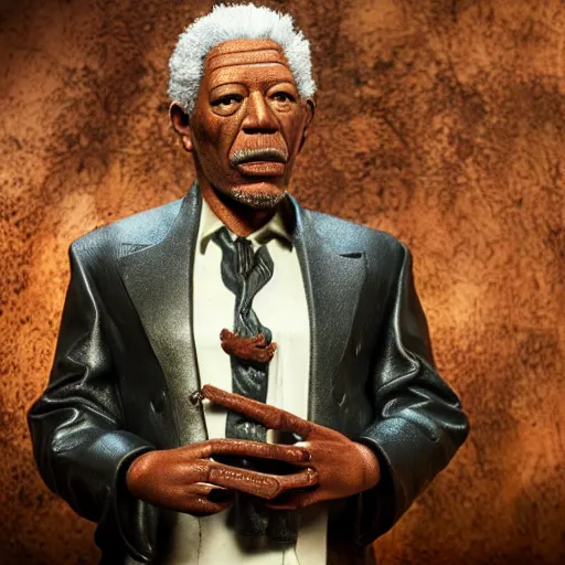 Image similar to animatronic Morgan Freeman, exposed wires, photo, Stan Winston studios, detailed, 4k