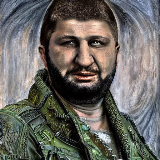 Prompt: portrait of ramzan kadyrov abomination, photo - realistic, color image, 2 k, highly detailed, by h. r. giger