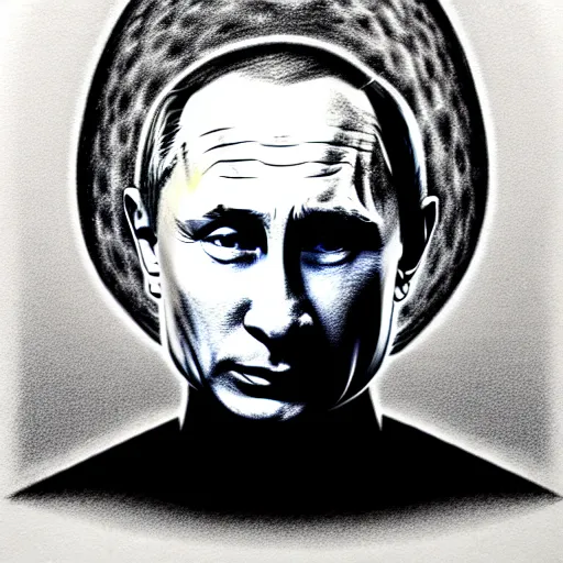 Image similar to vladimir putin wearing a nuclear mushroom cloud blast for a hat, cartoonish, ultra detailed pencil drawing, full perspective