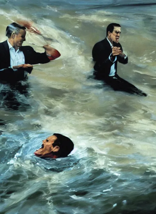 Image similar to joe biden drowning, water rushing lungs, fear!!!!!! scary, painting by phil hale, fransico goya,'action lines '!!!, graphic style, visible brushstrokes, motion blur, blurry, visible paint texture, crisp hd image