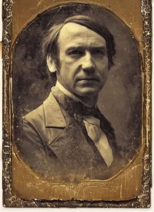 Image similar to old wetplate daguerreotype portrait of saul goodman, explosion of data fragments, fractal, intricate, elegant, highly detailed, parallax, medium format, subsurface scattering, by jheronimus bosch and greg rutkowski and louis jacques mande daguerre