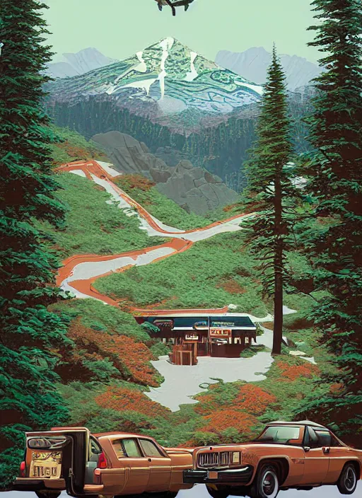 Prompt: Twin Peaks poster artwork by Michael Whelan and Tomer Hanuka, Rendering of crime scene, full of details, by Makoto Shinkai and thomas kinkade, Matte painting, trending on artstation and unreal engine