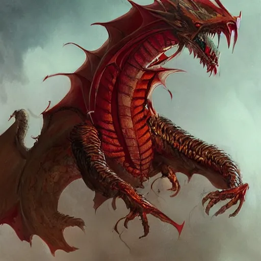 Image similar to red dragon sitting on a hoard of gold, fantasy, dnd, art by greg rutkowski