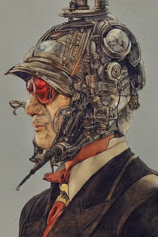 Prompt: zoomed out portrait of a duke, stylized illustration by yoshitaka amano and moebius, watercolor gouache detailed paintings, dieselpunk, solarpunk, artstation