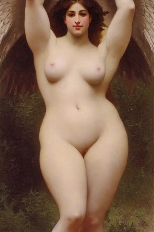 Image similar to ashley graham as bbw angel in a romantic painting by william adolphe bouguereau, photorealistic, sharp and ultradetailed