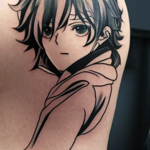 Prompt: Dazai from Bungou Stray Dogs tattoo in the back of a woman