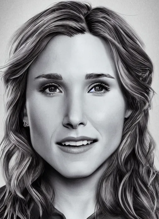 Prompt: a combination of kristen bell and cobie smulders, portrait, intricate, highly detailed, elegant, 8 k, digital art, trending on artstation, smooth, sharp focus