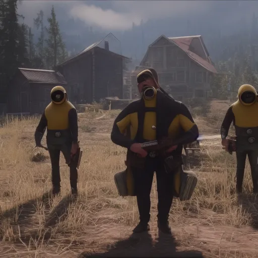 Image similar to Film still of Minions, from Red Dead Redemption 2 (2018 video game)