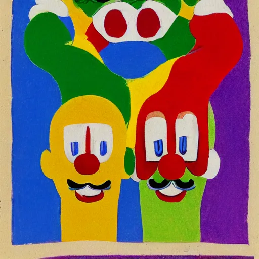 Prompt: an expressive abstract portrait of mario and luigi in the style of johannes itten