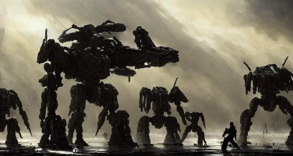 Prompt: hyper realistic sci - fi matte concept art painting of dramatic cinematic battle scene between humanoid zombie - battlemechs of flesh fighting, guns, missiles, explosions, beautiful details, strong composition painted by kim jung guweta studio rutkowski, james gurney and greg rutkowski, and lucasfilm, smooth, intricate, detailed, sharp focus, cinematic