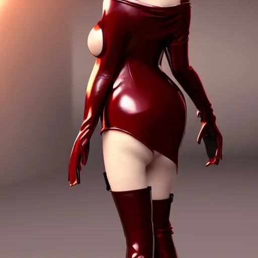 Image similar to a curvy feminine pale goth cutie with a thin waist in a regal tight dark red leather sequined outfit, cgsociety, photorealistic, sublime-comforting ambience, 16k, smooth, sharp focus, trending on ArtStation, volumetric lighting, fully clothed, worksafe