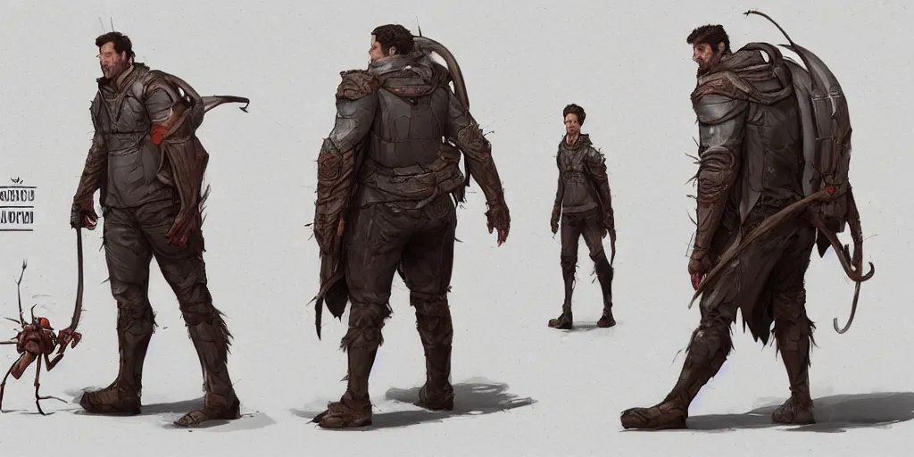 Image similar to cartoonish paul rudd walking his giant ant, character sheet, fine details, concept design, contrast, kim jung gi, greg rutkowski, trending on artstation, 8 k, full body, turnaround, front view, back view, ultra wide angle