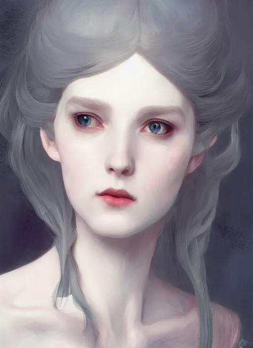 Prompt: character concept portrait of Alice in Wonderland, pale skin, intricate, elegant, digital painting, concept art, smooth, sharp focus, illustration, from Metal Gear, by Ruan Jia and Mandy Jurgens and William-Adolphe Bouguereau, Artgerm