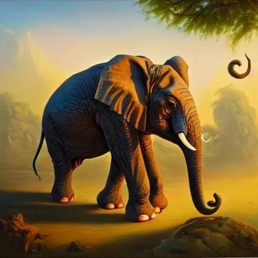 Image similar to a creature that is half elephant and half frog, oil painting by justin gerard