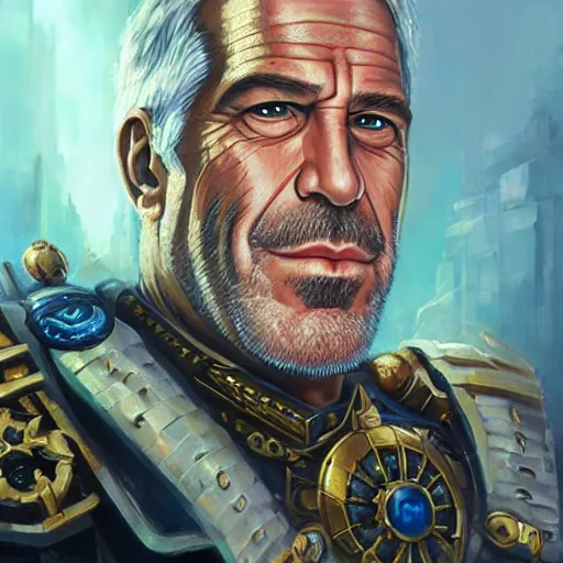 Image similar to Jeffrey Epstein as the emperor of humanity from warhammer 40k, detailed face made by stanly artgerm lau, wlop, rossdraws, james jean, andrei riabovitchev ,marc simonetti