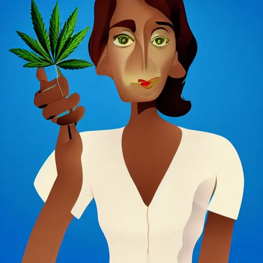 Image similar to cartoon portrait of a hard working australian woman with a one paper - joint alight ; cannabis. octane 4 k render natural skin tones, by eyvind earle, female australian award winning illustration