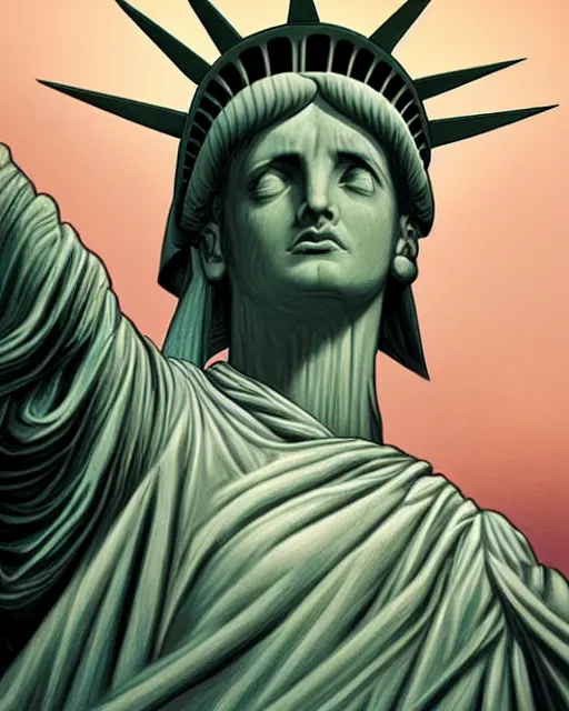 Image similar to the statue of liberty as beautiful real woman hyper realistic face, beautiful eyes, fantasy art, in the style of greg rutkowski, intricate, hyper detailed, smooth